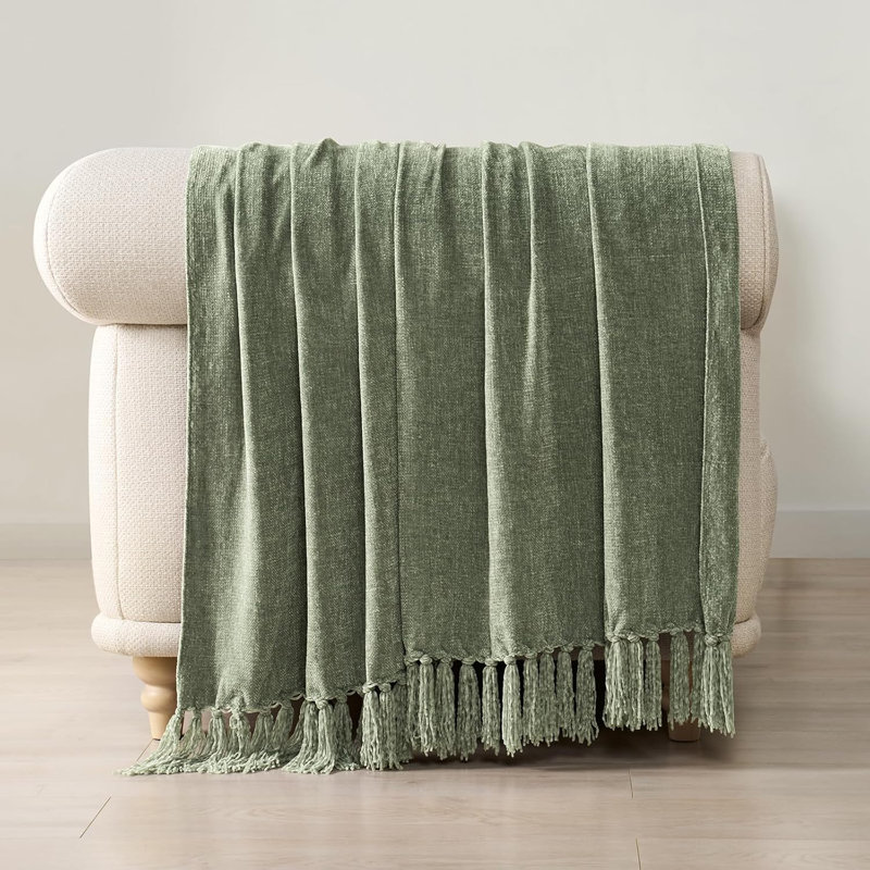 Jeté en chenille douce, L 80 po x l 60 po, Vert sauge