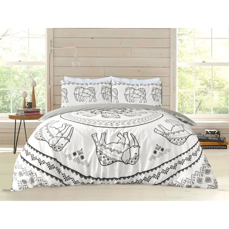 St. Charles Cotton Blend Animal Print Duvet Cover Set with Pillowcases, Double - 2 Standard Pillowcases, Natural