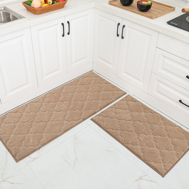 Muhd Kitchen Mat Set of 2, Beige, Rectangle 1'8" x 2'6"+ 1'8" x 4'