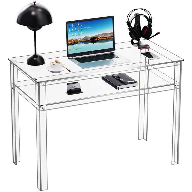 Acrylic Desk With Open Storage, Home Office Computer Writing Desk Office Study Table (39.4'' X 19.7'' X 29.5''), Clear