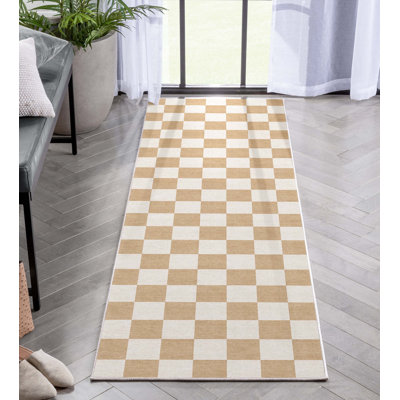Tapis carré jaune à motif géométrique Kehr