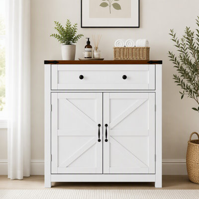 Farmhouse Modern Storage Cabinet with Drawer & Adjustable Shelf for Kitchen, Dining Room, Bathroom, Entryway