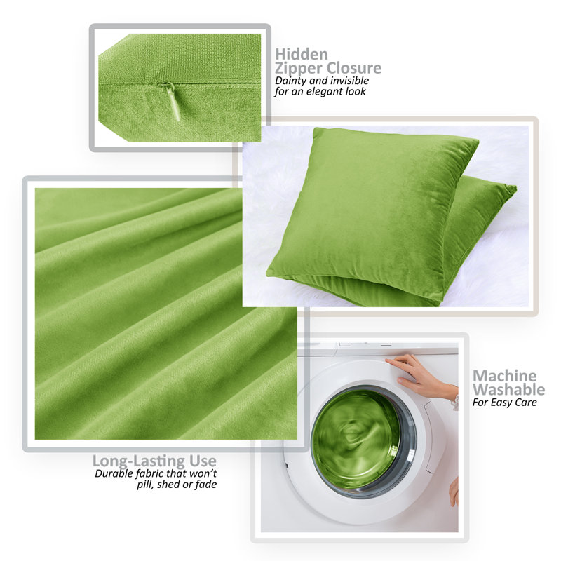Garden Green Velvet Hypoallergenic 20" x 20" Pillow Covers Set