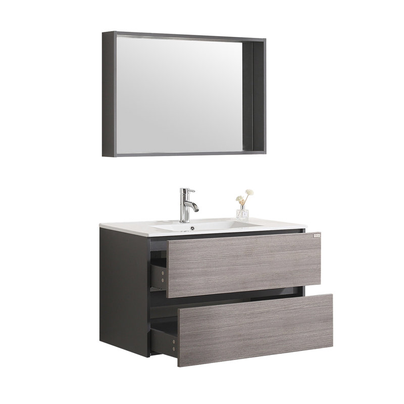Ensemble de meuble-lavabo mural simple 36 po avec miroir Aldwych