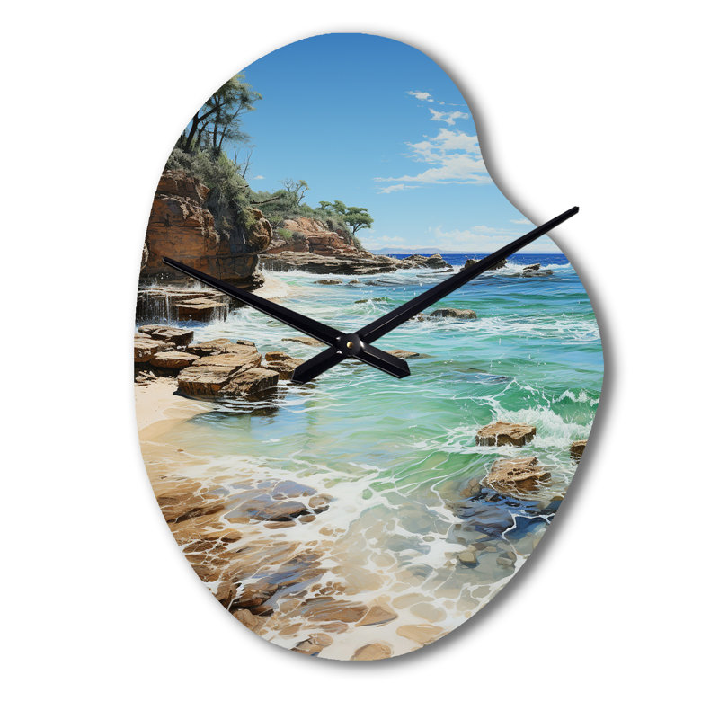 Beach Photo Ocean Escape V - Horloge de plage en forme unique, horloge murale asymétrique turquoise, Petit