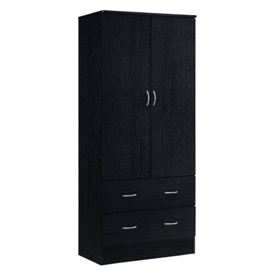 2-Door Wardrobe with Hanging Rod, 2-Drawers, Freestanding Clothing Storage Bedroom Closet by L