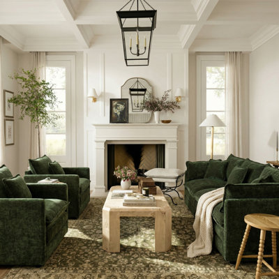 Ensemble de salon rembourré en chenille à assise profonde et minimaliste moderne pour 5 personnes avec canapé modulaire 3 places et fauteuil assorti Paulsboro