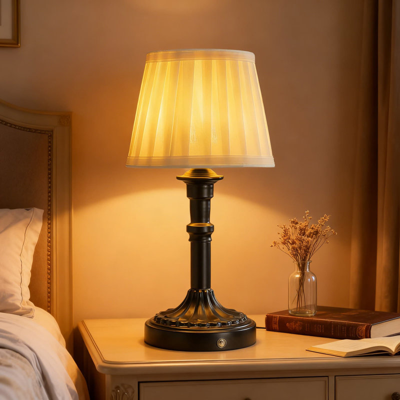 Rechargeable Cordless Table Lamp With Stepless Dimming, Portable LED Desk Light With Fabric Shade, Battery Operated Lamp For Home Office Restaurant And Outdoor Use