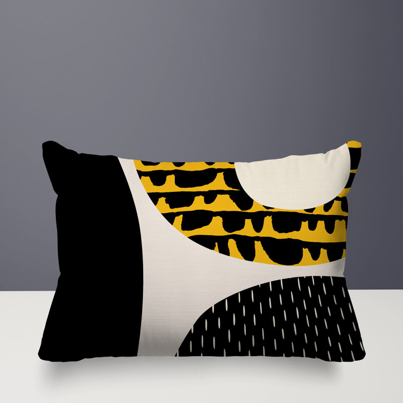 Coussin lombaire réversible intérieur / extérieur Vikka, H 18 po x l 25 po, Jaune / noir / blanc cassé