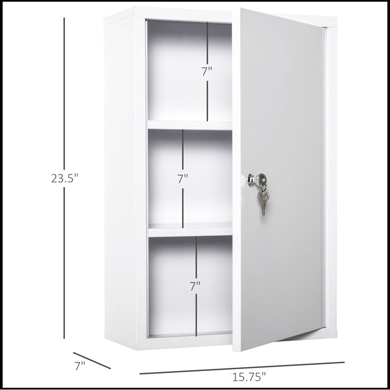 Armoire à pharmacie murale à 3 niveaux pour salle de bain, verrouillable kleankin