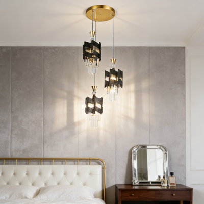 3-light Dimmable Cluster Pendant With Crystal Accents