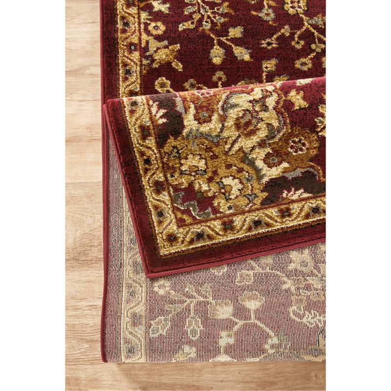 Tapis rouge en polypropylène rouge de 5 pi 3 po x 7 pi avec motif médaillon et couleurs élégantes pour tout espace