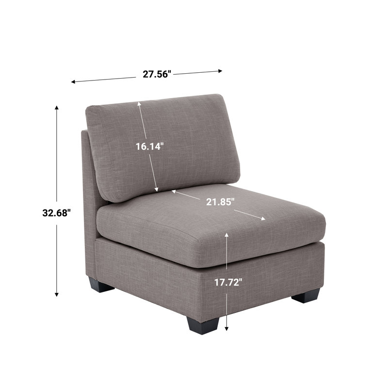 Fauteuil modulaire sans accoudoirs, canapé modulaire en tissu texturé en lin, Mélange de polyester gris