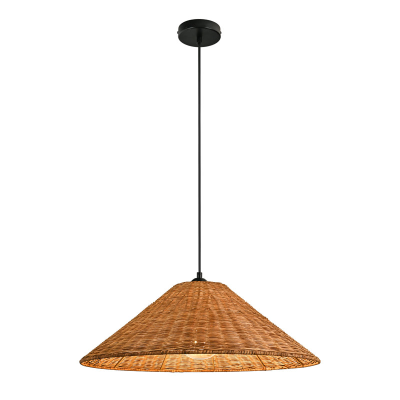 Aalayah 1 - Light Oversized Rattan Pendant, Brown, Matte Black, 9.06'' H X 23.62'' W X 23.62'' D