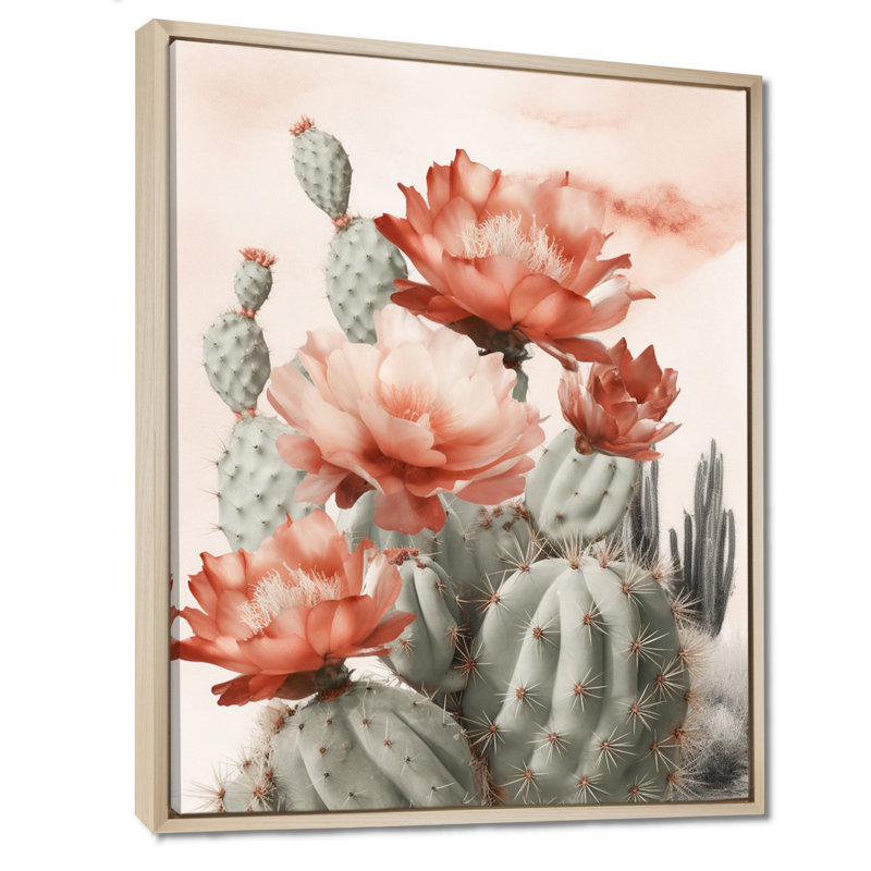 Cactus du désert rouge Louver sur toile, H 32 po x l 16 po, Cadre flottant érable
