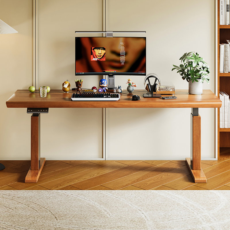 Bureau rectangulaire brun et noir en bois massif ajustable et acier au carbone, H 50,39 po x l 62,99 po x P 27,56 po
