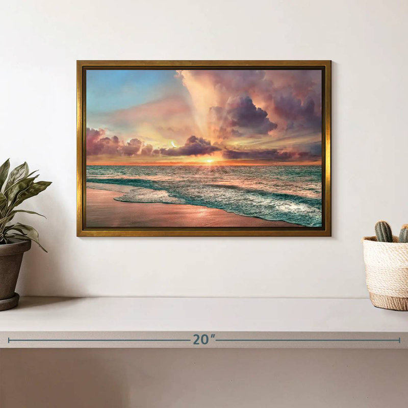Plage de cuivre, Cadre flottant doré, 13 po x 9 po