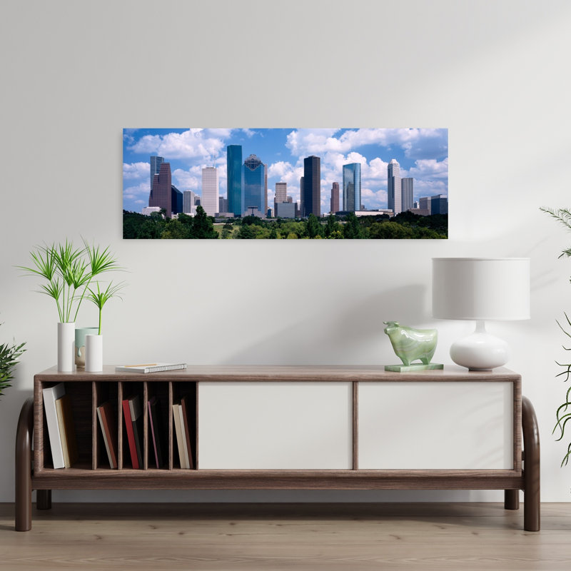 Gratte-ciel dans une ville, Houston, Texas, États-Unis, art abstrait moderne, art mural de la ville, H 12 po x l 36 po