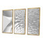 Fractal Curved White 3D Waves - 3 pièces, cadre flottant, impression sur toile-1735040981-1735040986
