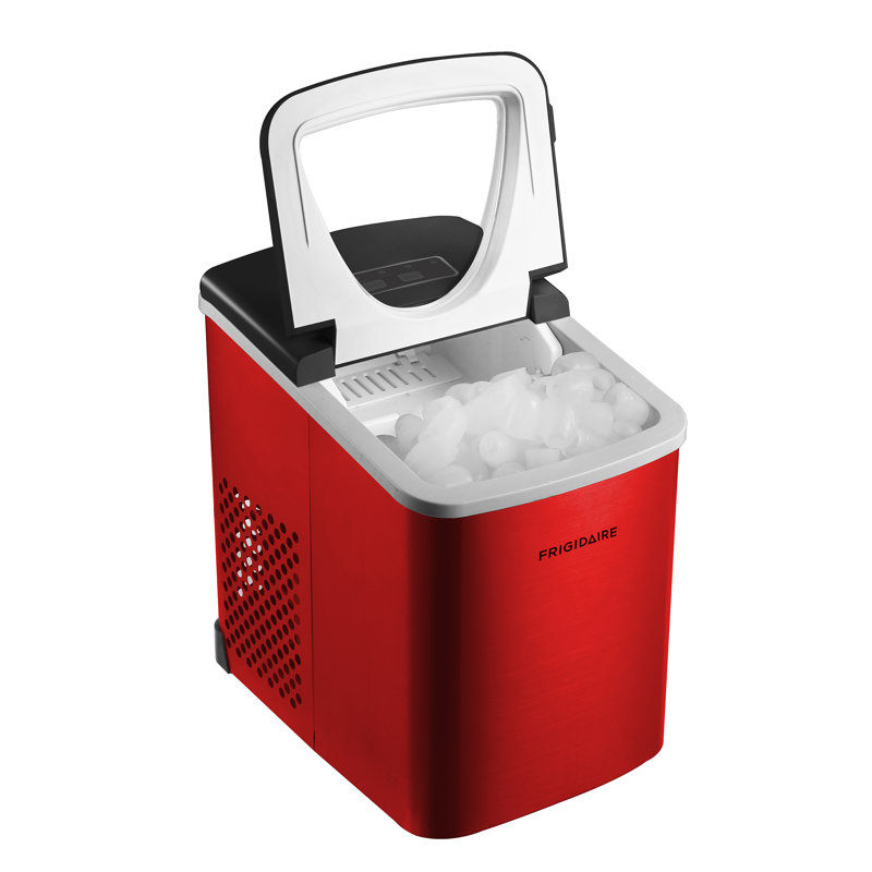 Frigidaire 26 lbs. Capacity Countertop Ice Maker, Bullet Ice Maker with Transparent Window, Stainless Steel, Red Stainless