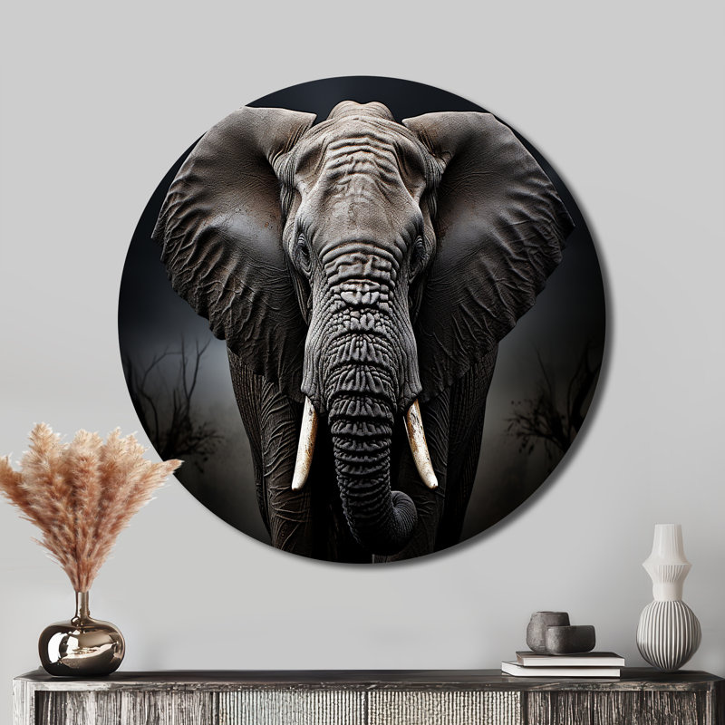 Éléphant Silent Majesty III - animaux, art en métal rond, H 16 po x l 16 po
