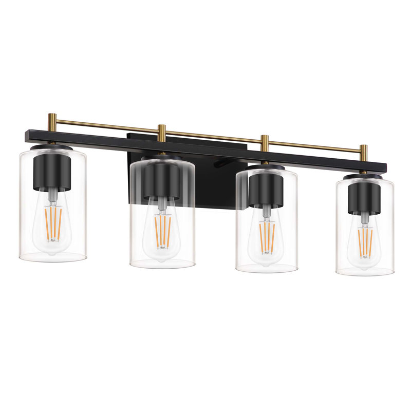 Luminaire de meuble-lavabo moderne avec applique murale élégante pour salle de bain (ampoules non incluses), Noir mat / Or, 4