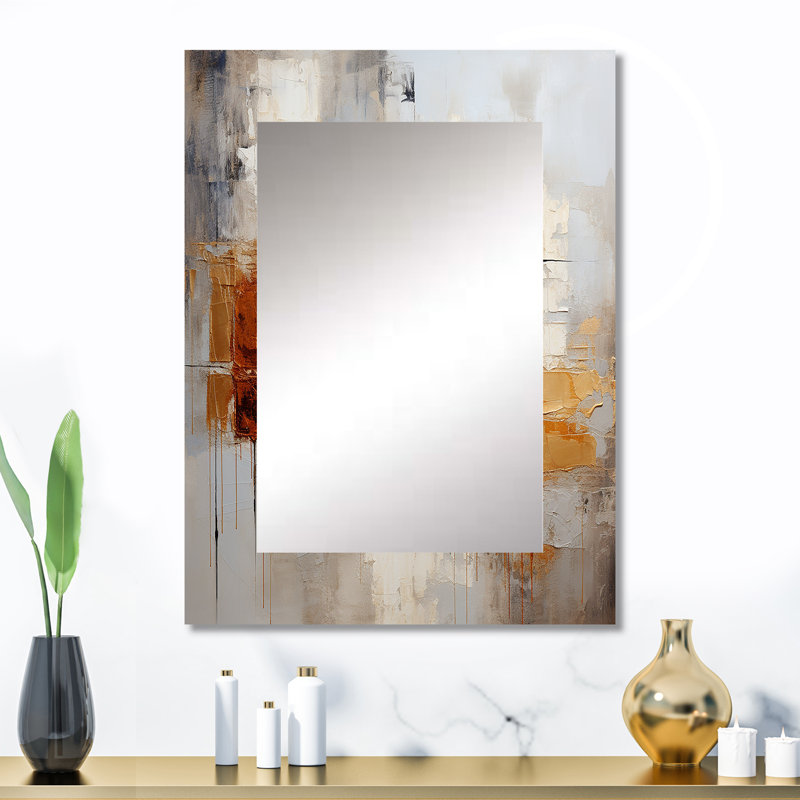 Transcendent Textures V - Abstract Collages Large Mirror, Yellow Unique Wall Mirror Decor, Printed Metal Art, 32" x 24"