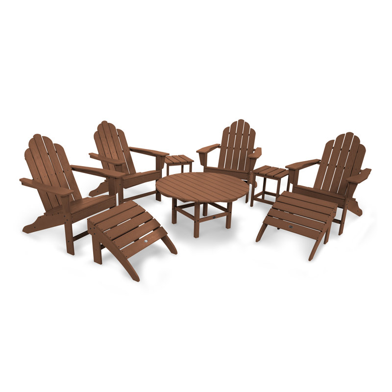 POLYWOOD Long Island Adirondack 9-Piece Conversation Group, Teak