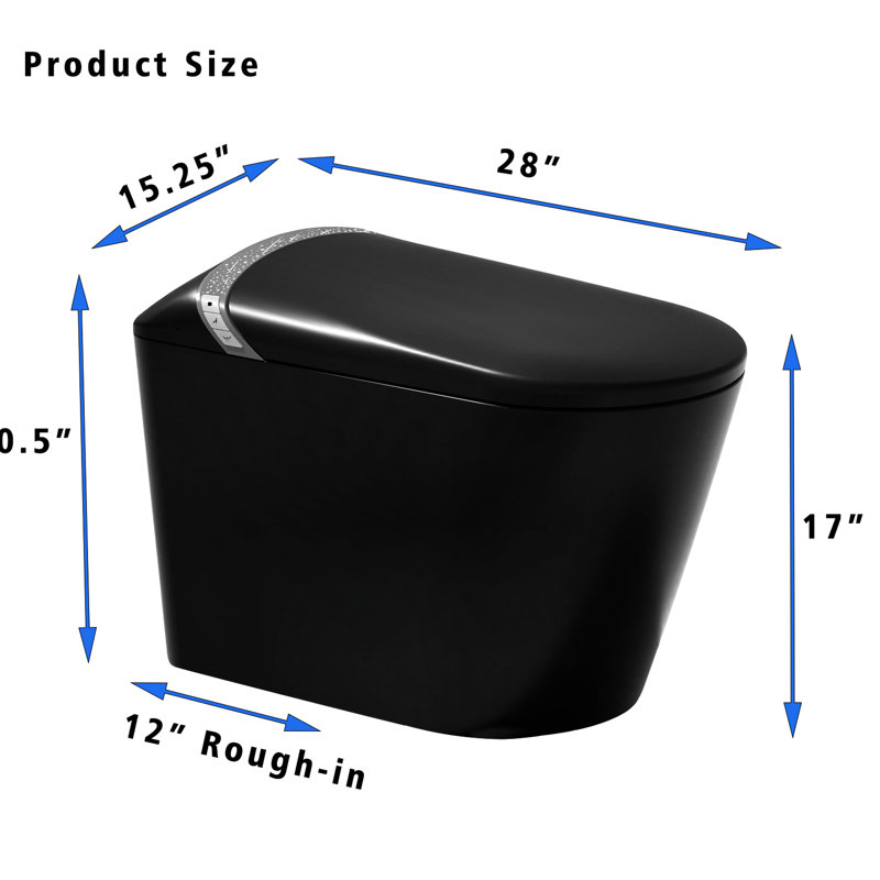 Smart Toilet With Starry Night , Bidet Built - In, Auto Open/Close Seat, Foot Sensor Controlled Flushing, Led Display, Warm Water & Air Dryer, Matte Black Porcelain Equipped Toilet, Included, Seat