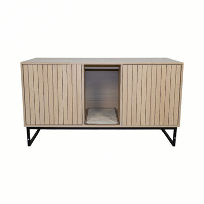 Wooden Cat Litter Box Enclosure with Scratching Mat
