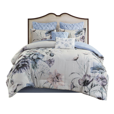 King Comforter - Blue 8 Piece Cotton Decor Details Bedroom