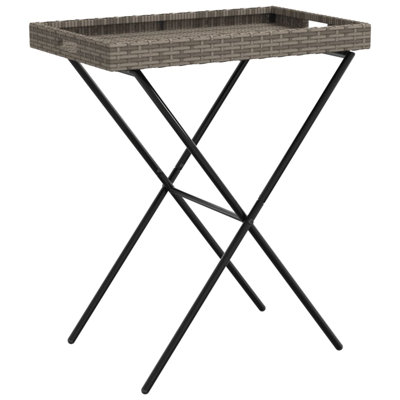 Folding Tray Table 25.6"X15.7"X29.5" Poly Rattan by Latitude Run