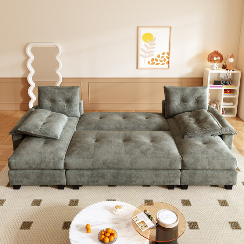 104.7" U-Shaped Sleeper Sofa Sectional With Pull-Out Bed, Chaise Lounge & Usb Ports - Grey - Oversized Modular Couch For Living Room