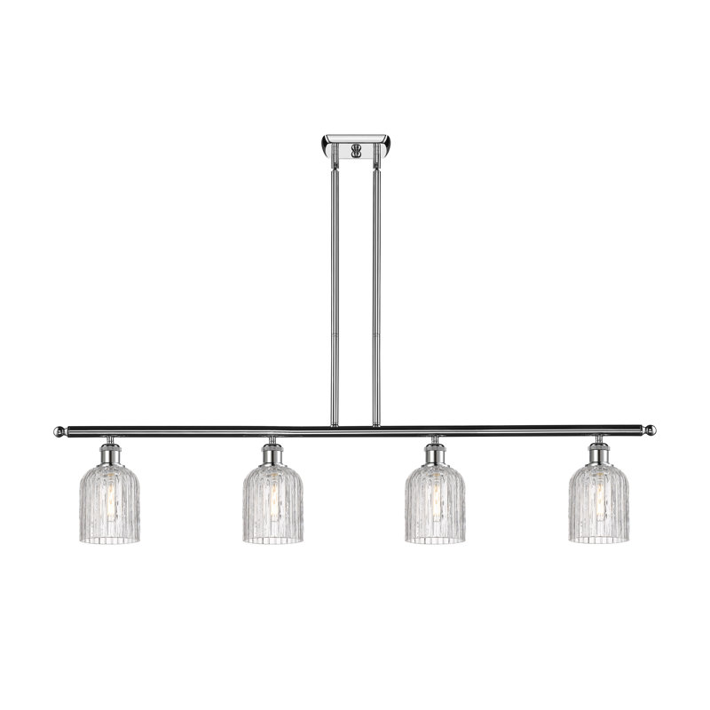 Luminaire suspendu pour îlot de cuisine 4 lumières Fiennes, Chrome poli, Blanc brillant