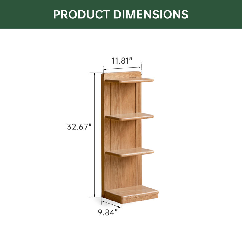 Bibliothèque invisible à 4 niveaux, (4 tablettes) H 33 po x l 12 po x P 10 po, Chêne