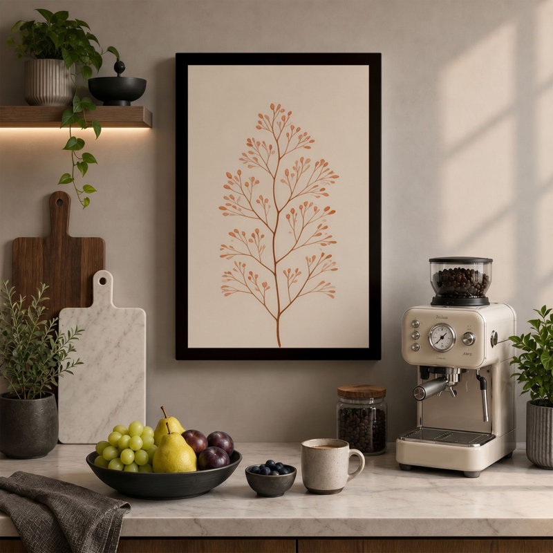 Branching Stem in Rust Botanical - Wrapped Canvas, 36x24 - 91.4 x 61.0 cm, Taupe Border