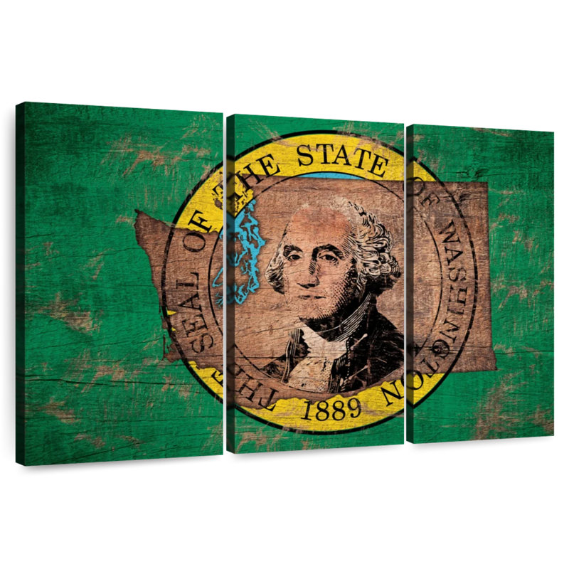Borges State Map Over Washington Flag, 42" H x 65" W