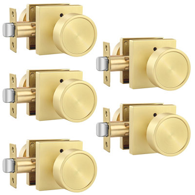 Brushed Gold Door Knobs Passage, Closet Door Knob Zinc Alloy, Contemporary Gold Interior Door Knobs for Hallway, 5 Pack