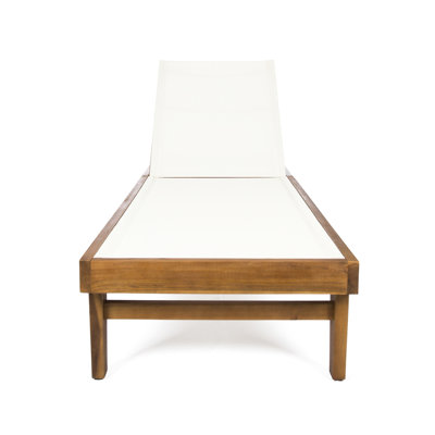 White Mesh Chaise Lounge For Sunbathing Area - Wood Comfy Outdoor And by Rosecliff Heights