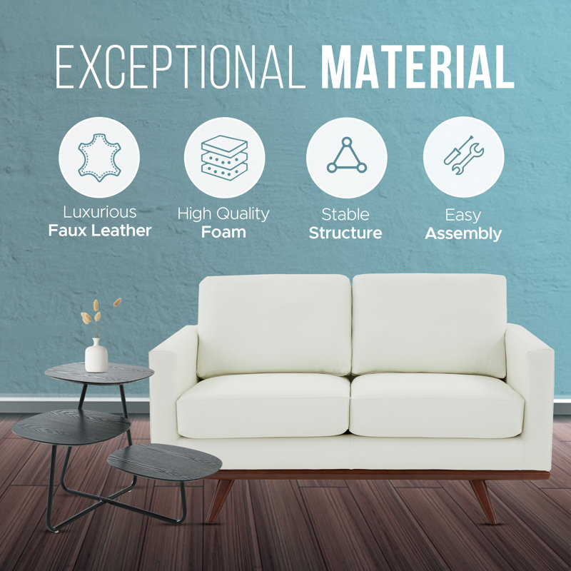 Kernis Modern 2-Seater Loveseat Sofa Upholstered Living Room Couch with Birch Wood Legs, Premium Leather or Mesh Foam Cushions for Home and Living Room