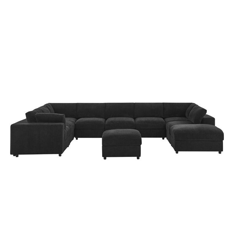 Congdikyaington Corduroy Upholstered Modular Sectional, Velours côtelé noir