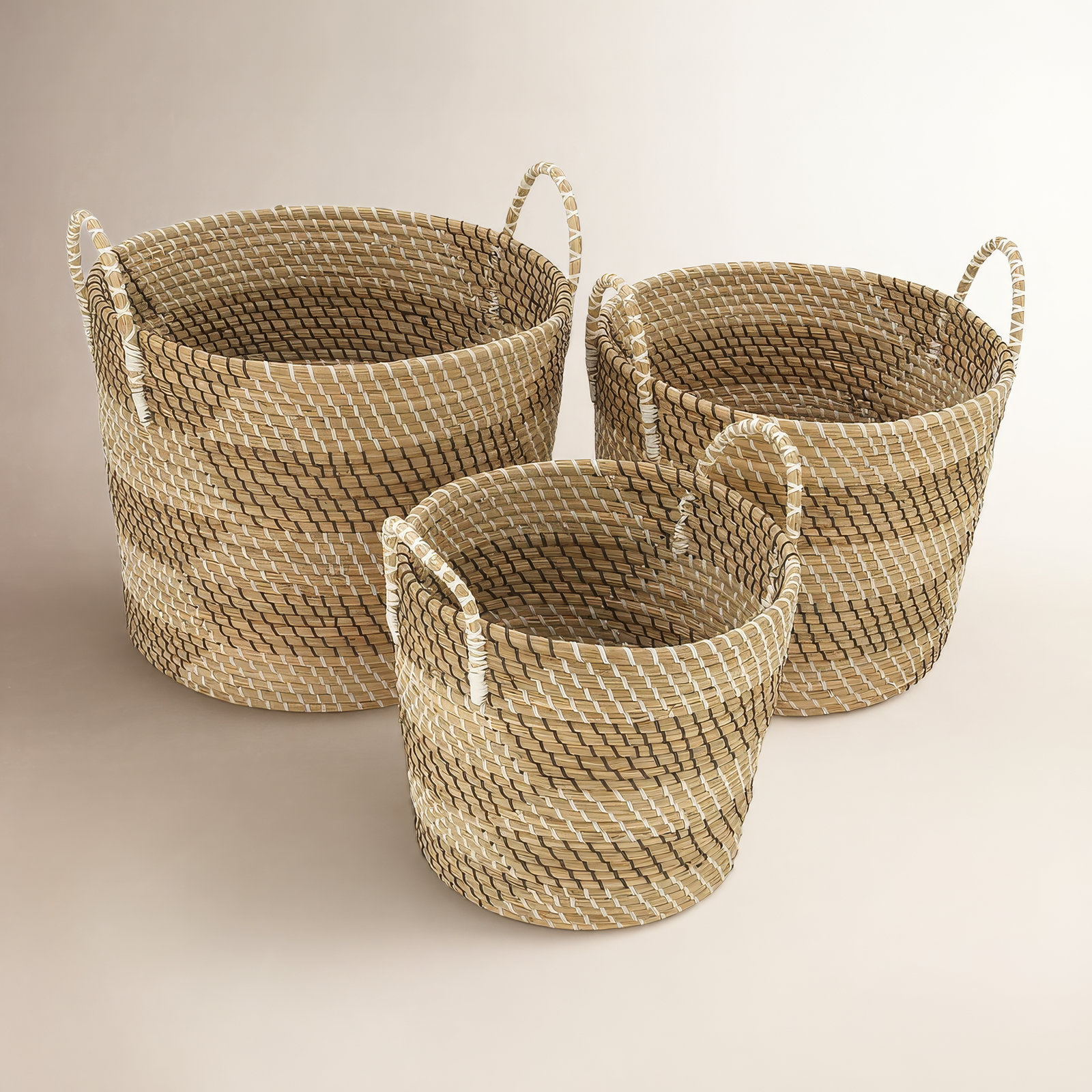 Handmade Seagrass Basket With Handles - Set of 3