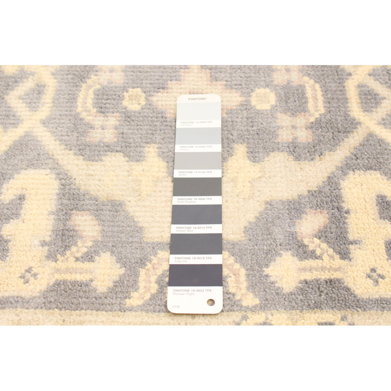 Tapis de couloir en laine gris foncé de conception unique 2 pi 7 po x 9 pi 9 po noué à la main New Age Ushak Tapis décoratif