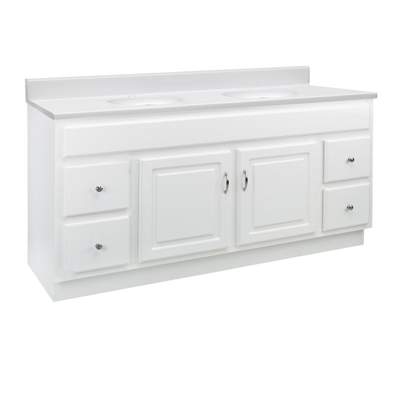 Concord 61 Inch Bathroom Vanity with Cultured Marble Top, Assembled, White, 4" Centerset