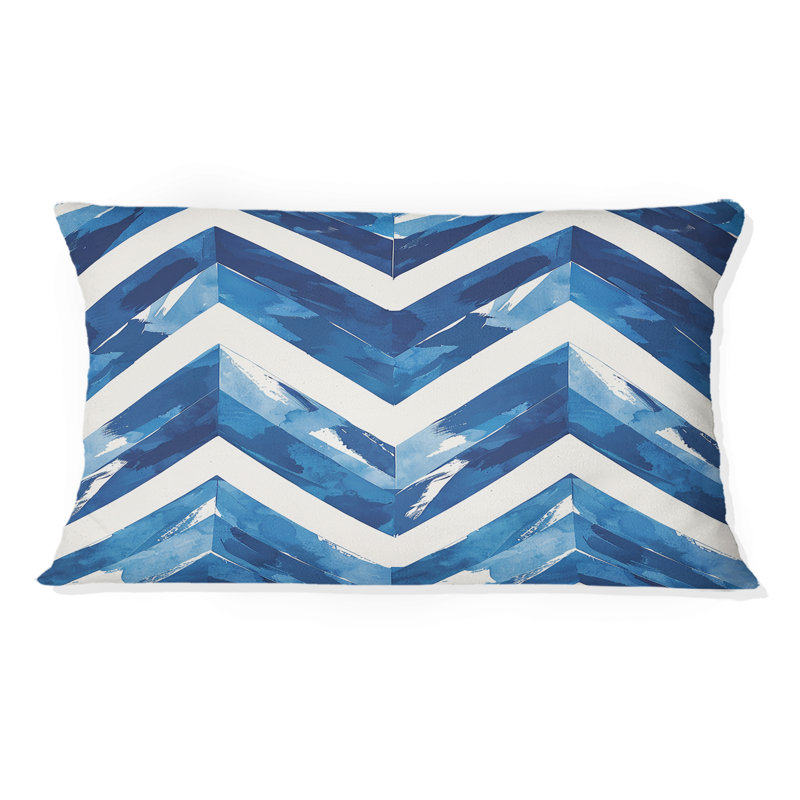 Coussin lombaire bleu moyen Mid-Century Chevron VI - Mid-Century