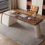 Bureau à 3 tiroirs brun noyer + blanc massif + bois manufacturé-2097471496-2097471499