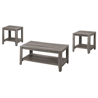 Table 3 pièces en stratifié gris - idéale pour le salon, le café et 2 tables d'appoint avec décoration d'espace Table basse 3 pièces, surface abondante et tablette