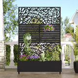 72"H Two-tone Patio Planter Box with Trellis Metal Raised Garden Bed with Wheels Decorative Privacy Screen 