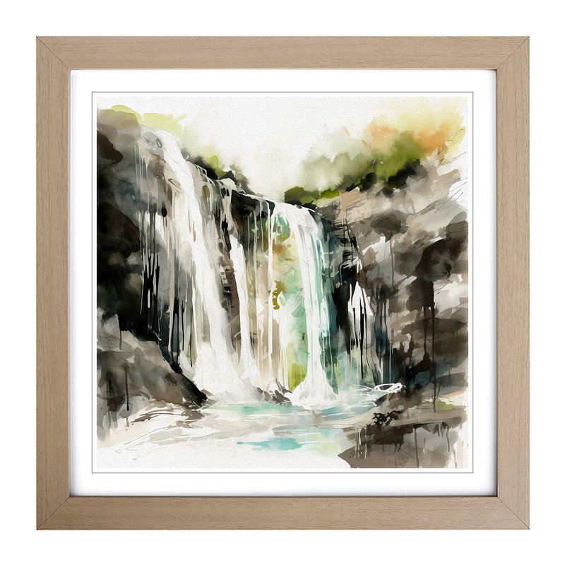 Waterfall Gestural Art No.2 - Framed Print, Oak