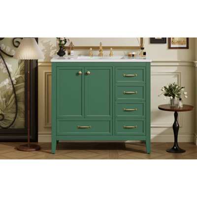 Meuble-lavabo de 36 po avec lavabo, structure et pieds en pin massif, 4 tiroirs, espace sous l'évier, rangement multiple, pour installation de plomberie, tous les composants dans un seul pied en bois,